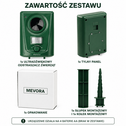 ZeroKot® Ultradźwiękowy odstraszacz kotów Mevora – do użytku zewnętrznego
