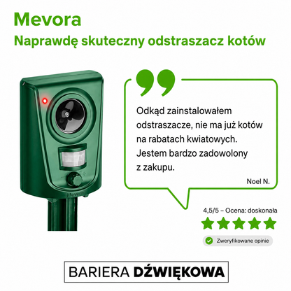 ZeroKot® Ultradźwiękowy odstraszacz kotów Mevora – do użytku zewnętrznego