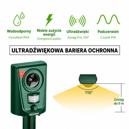 ZeroKot® Ultradźwiękowy odstraszacz kotów Mevora – do użytku zewnętrznego