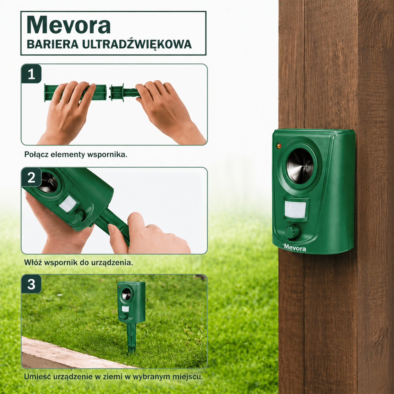 ZeroKot® Ultradźwiękowy odstraszacz kotów Mevora – do użytku zewnętrznego